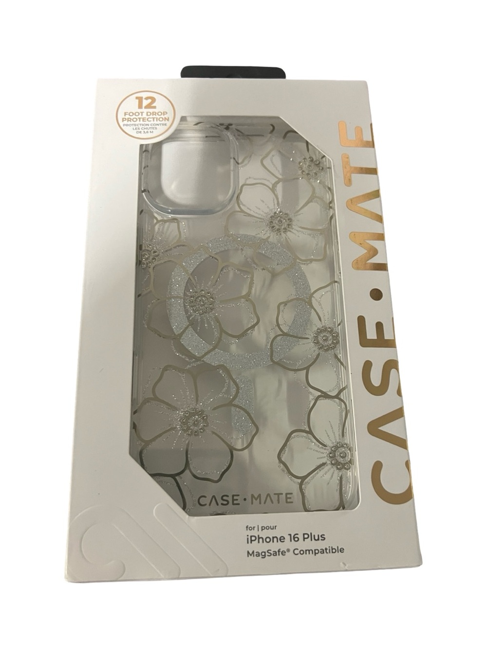Case-Mate Clear Floral Glitter iPhone 16 Plus Case - White silver New Open Box